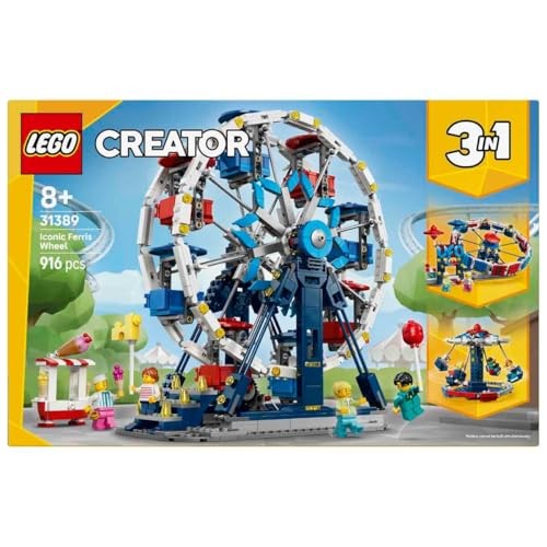 LEGO Creator 3in1 Klassiek Reuzenrad Speelgoed - Pretpark Model - Verandert in UFO-attractie of Draaimolen - Kinderkamer Decoratie - Cadeau Voor Jonge