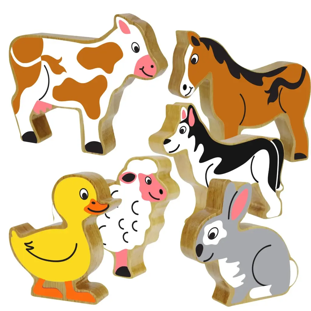 WOODEN BLOCK FARM ANIMALS 6PCS SET