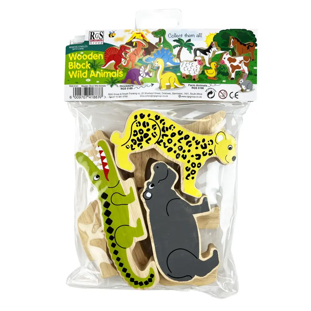 WOODEN BLOCK WILD ANIMALS 6PCS SET