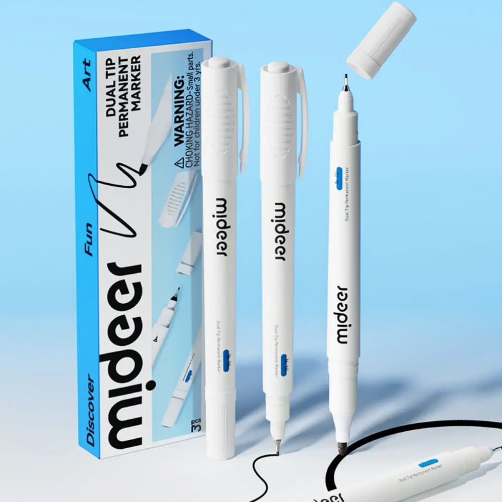 Dual-Tip Permanent Markers Fine & Broad Waterproof 3 Pack