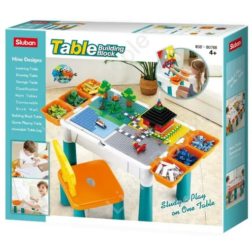 [GRE/SL-M38-B0788] SLUBAN - 9-IN-1 TABLE WITH BUILDING BRICKS & CHAIRS