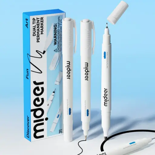 [MD1629] Dual-Tip Permanent Markers Fine & Broad Waterproof 3 Pack